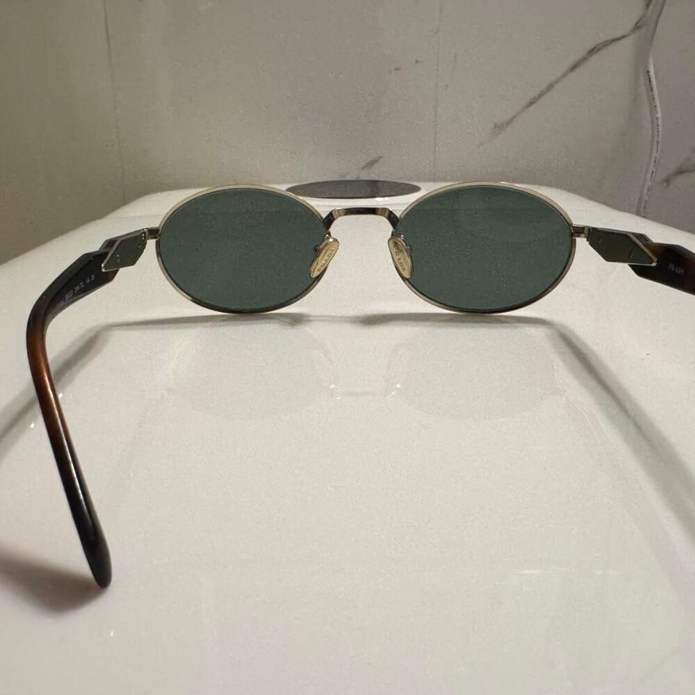 Prada Milano Round Sunglasses Gold Frame Green Lenses - Picture 4 of 7